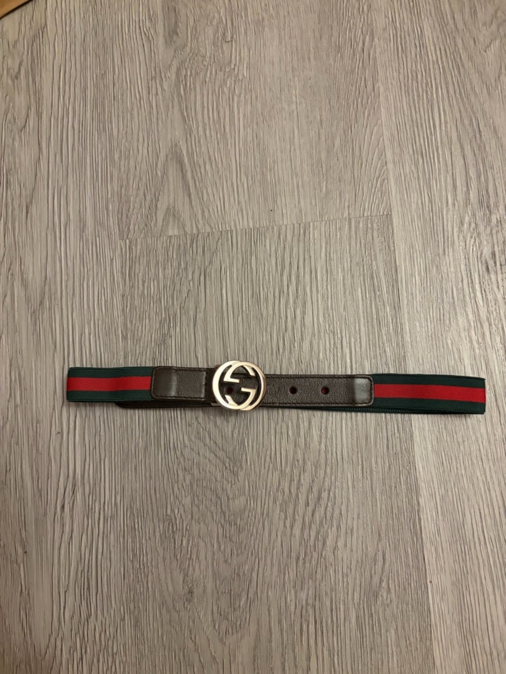 Kids Gucci Green and Red Web Stripe Belt with Gold Double G Buckle